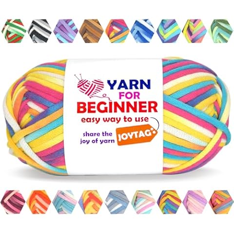 JOYTAG Rainbow Yarn for Crocheting and Knitting, 50g Cotton-Nylon Blend Easy Yarn for Beginners(Blue Yellow Pink) Cover