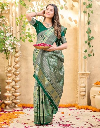 Image of SIRIL Women's Banarasi Soft Silk Blend Banarasi Jacquard Saree With Unstitched Blouse Piece