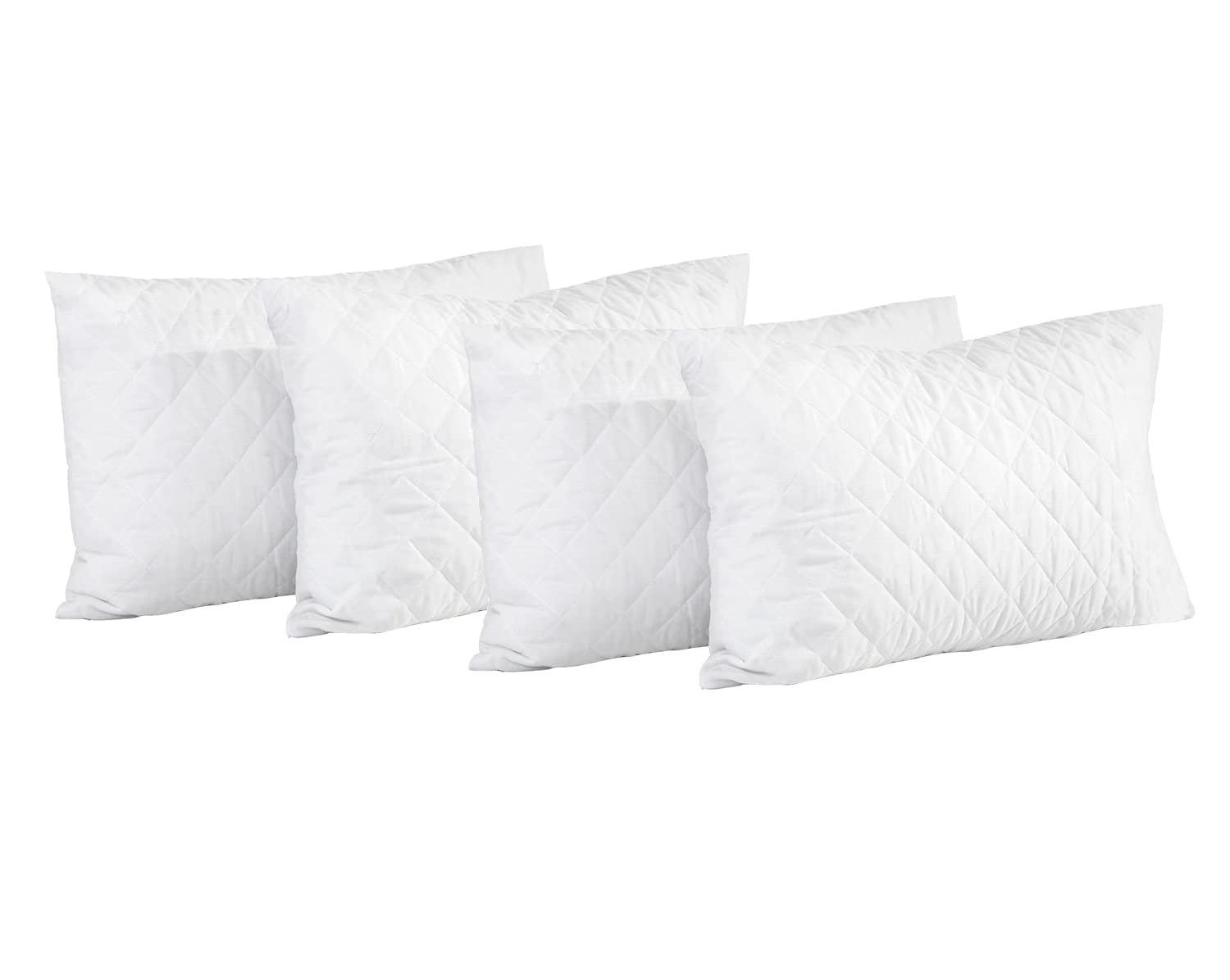 Textile Wise White Premium Pack Of 4 Quilted Pillows Hotel Quality - Hollow Fibre Filled Quilted Standard Size, Anti Allergenic, Cushion For Side, Stomach And Back Sleeper, Down Alternative Bed Pillow