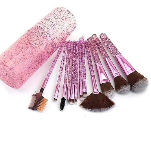 Image of HUDACRUSH Beauty Glittery 12Pcs Professional Make Up Brush with a Storage Case| For Foundation, concealer, Powder, Eyeshadow, Lipliner Etc, For Women (Glitter Pink)