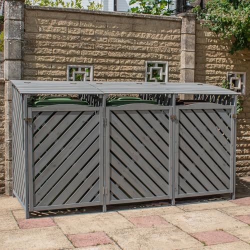 BPS® Deluxe Wooden Bin Store | Wheelie Bin Hideaways Outdoor | Storage Garden Large Garbage | Grey | Triple