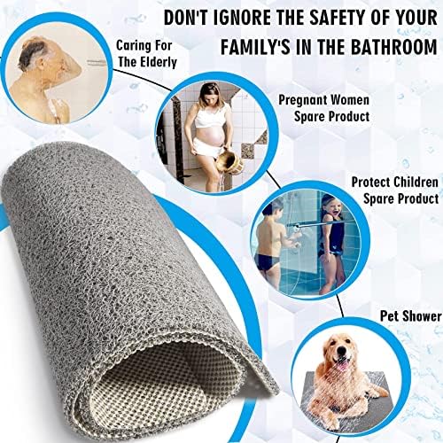 Loofah Shower Mats (43x 80 CM), Non Slip Bath Mats Without Suction Cups, Bath Mat for Textured Tub Surface, Loofah Mats for Shower and Bathroom, Quick Drying, Grey