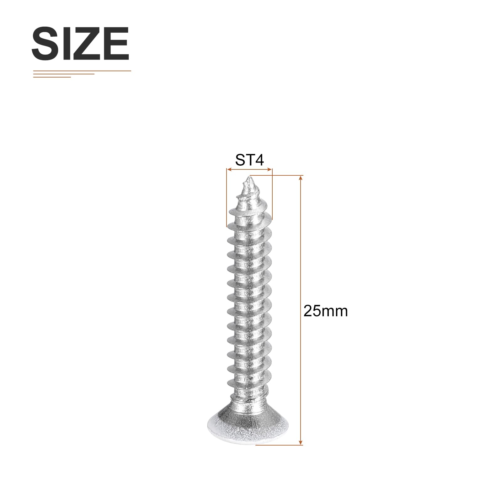 DTGN 50Pcs ST4x25mm Flat Head Wood Screws, 304 Stainless Steel White Phillips Self Tapping Screws - Image 2