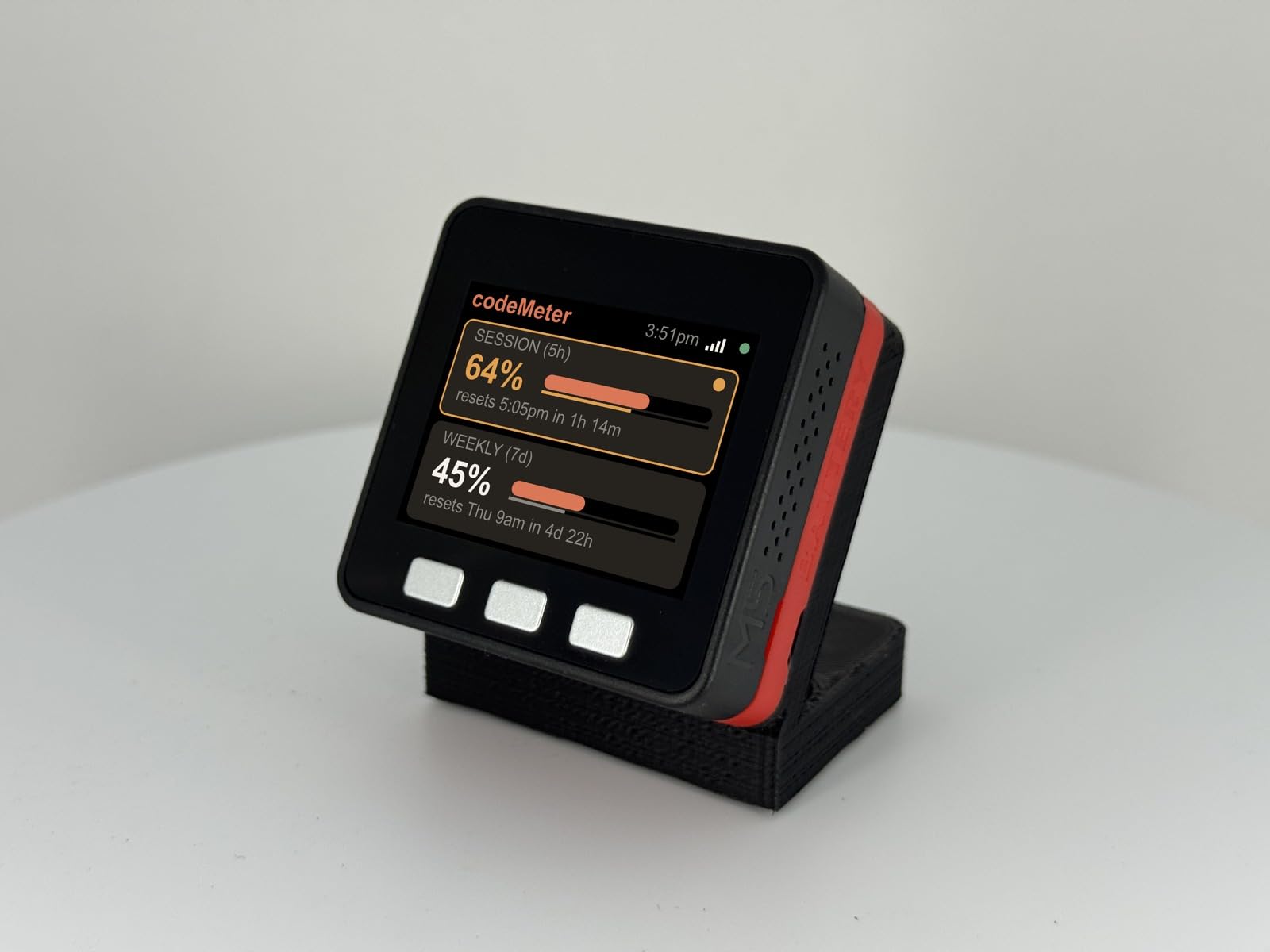 codeMeter Claude Code Usage Monitor, WiFi AI Coding Limit Tracker, 5 Hour and Weekly Usage Display, Anthropic Usage Meter, Developer Desk Gadget, Vibe Coding Gift (All Day Battery Black)