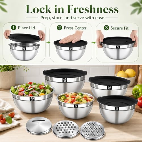Boskermeal 8PCS Mixing Bowls Set - 5 Nesting Bowls with Lids, Stainless Steel - image 6