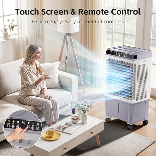 Image of AKIRES 1800CFM Swamp Cooler,3-IN-1 Evaporative Air Cooler with 5.3 Gal Water Tank,6 Ice Packs,Evaporative Cooler with 12H Timer,2 Modes,3 Speeds,120Oscillation,Cooling Fan for Indoor,Outdoor(31IN)