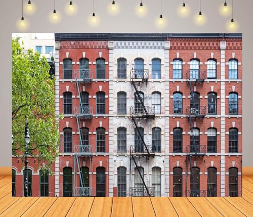 BELECO 7x5ft Fabric New York City Old Buildings Backdrop Block of Historic Apartment Buildings with...