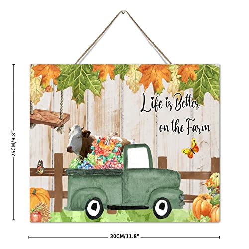 Plaque en bois d'automne décoration étagère chambre salon camion vert 25x30 cm - 4