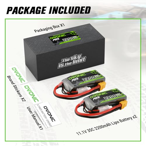 Image of OVONIC 3s Lipo Battery 35C (Burst 70C) 2200mAh 11.1V Lipo Battery with XT60 Connector for Airplane RC Quadcopter Helicopter FPV Drone(2pcs)