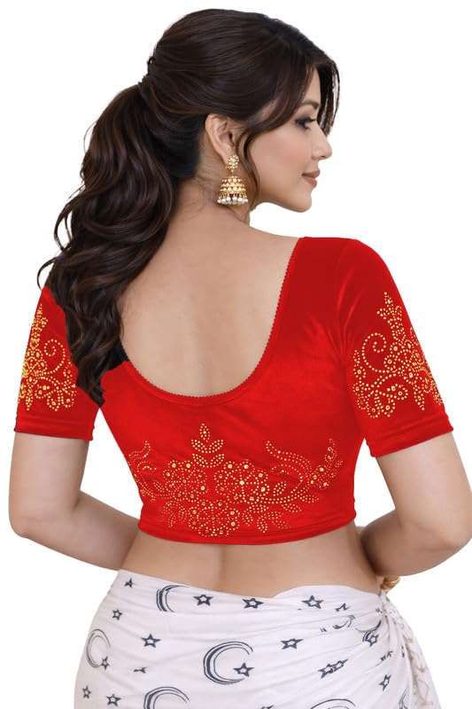 Blouses for Women Readymade Stylish Golden Stone Work on Stretchable Soft Velvet Blouse for Saree Designer Comfort fit Latest Trendy Design-picture-39