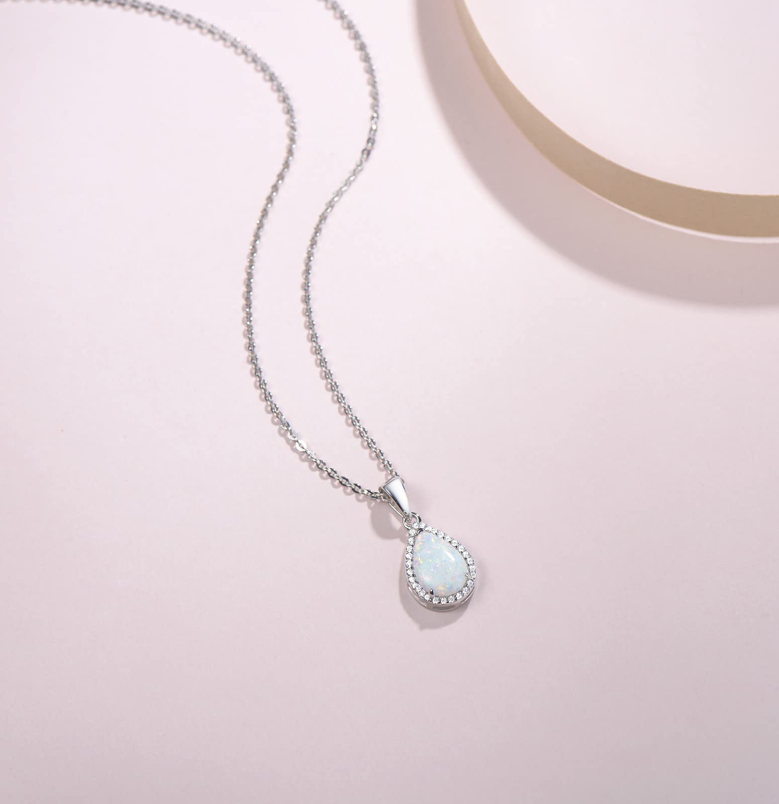FANCIME Collana in Argento Sterling 925 con Opale Bianco Pendente, Regalo di Gioielli per Donna Ragazza - Catena Lunghezza: 40 + 5 cm