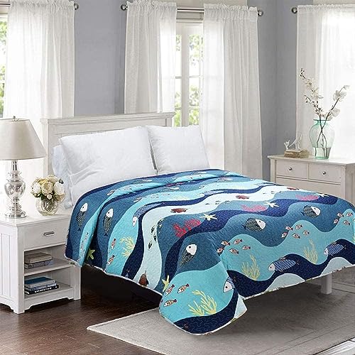 ZORZA Cubrecama 220x240, Cubrecama Acolchado Cubrecama 2 Personas, Cubrecama Microfibra y Edredón, Cubrecama Ligero Hipoalergénico,Azul,220X240CM