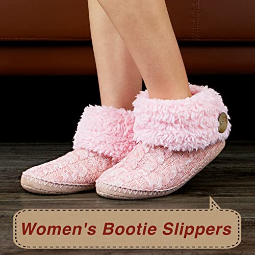 Image of cosyone1997 Cable Knit Slipper Socks for Women Non Slip Soft Sole | Fuzzy sherpa lining, gripper dots, flexible bootie coverage and machine washable care for warm, comfortable indoor wear