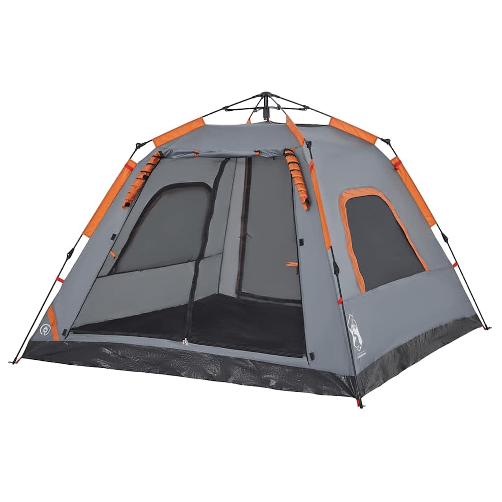 Tenda da campeggio a cupola per persone grigio e arancione con sistema di sgancio rapido, tenda impermeabile per esterni con aste, leggera, antivento, compatta per escursioni, trekking