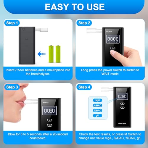 Image of Homealexa Breathalyzer for Alcohol, Portable Alcohol Tester with Digital BAC Display, High Accuracy Sensor, 3-5s Fast Test, Personal Breathalyzer with 10 Mouthpieces for Home Party Use
