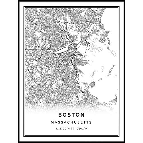 Squareious Boston map Poster Print | Modern Black and White
