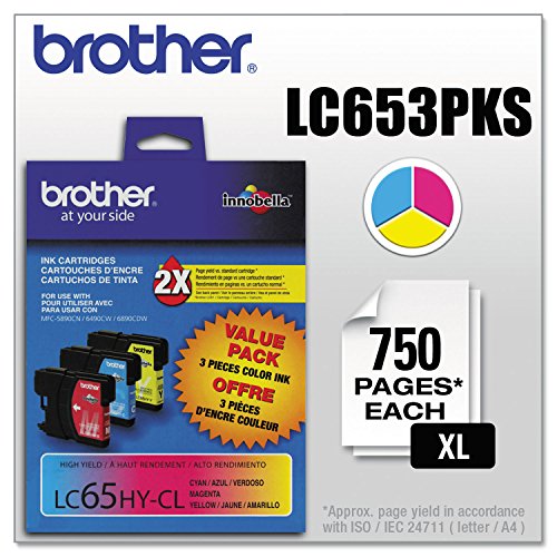 Brother LC65HYCL High-Yield 3-Pack -Ink Cartridge, 900 Page-Yield, Cyan Magenta Yellow