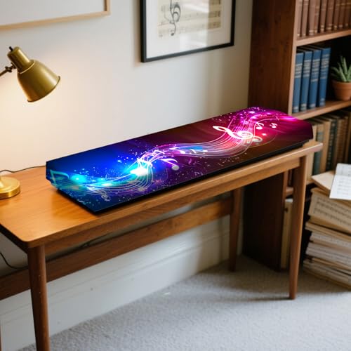 Image of Nuxovilar Stretchy 88 Keys Keyboard Piano Dust Cover, Dust | Proof Elastic Milk Silk with Colorful Music Note Wave Designs for Digital Pianos
