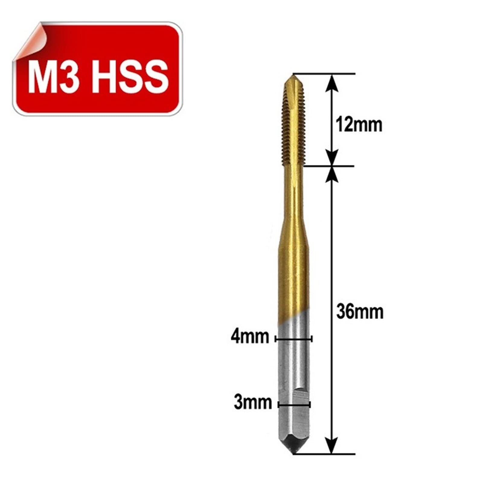1Pcs/5Pcs Titanium Coated Thread Tap Drill, Metric Hss Spiral Fluted Machine Screw Tap Spiral Pointed Taps MINGPING (Color : M3)