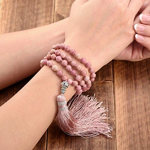 Jovivi 6mm 108 Mala Prayer Beads Meditation Multilayer Wrap Bracelet Natural Rhodochrosite Crystal Gemstone Chakra Necklace w/Tassel