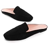 Hee grand Mules for Women Flats Square Toe Slip on Flat Slides Comfortable Suede Women Slippers Backless Loafer Shoes
