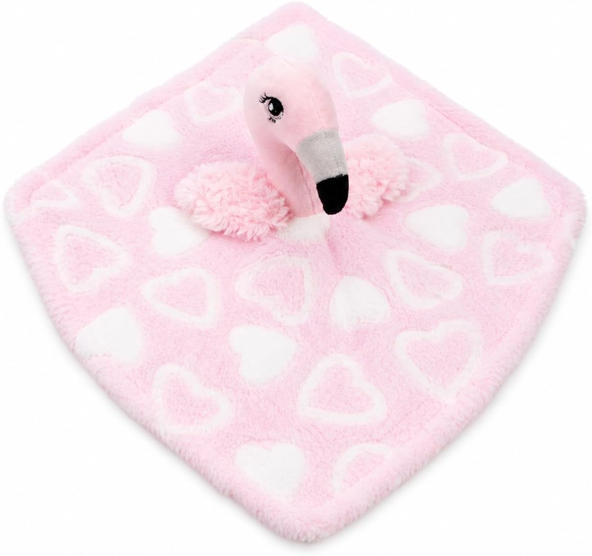 June Garden Cozy Dream Fleece Baby Security Blanket – Infants Nursery Bed Blankets – 15 x 15 inches Lovey – Stuffed Flamingo Animal Plush – Pink