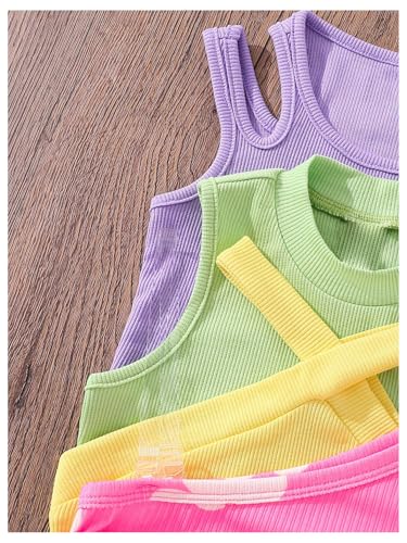Image of OYOANGLE Toddler Girl's 4 Pack Ribbed Knit Crop Tank Tops Set One Shoulder Summer Camisole