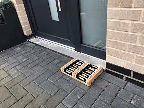 Schuhputzer, Schuhabstreifer aus Massivholz mit robusten Kunstfaserborsten, Fußabtreter Außenbereich, Unterseite mit rutschfestem Gummiprofil Cover