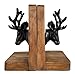 Vintage Cast Iron Deer Head & Antlers Design Decorative Elk Bookends for Shelves, Buck Book Holders, Reindeer Book Organizer, L-Shaped Wooden Desk Organizer, Heavy Duty Non-Skid Bookends (1 Pair)