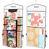 ProPik Hanging Double Sided Wrapping Paper Storage Organizer with Multiple Front and Back Pockets Organize Your Gift Wrap & Gift Bags Bows Ribbons 40”X17 Fits 40 Inch Rolls (Black)