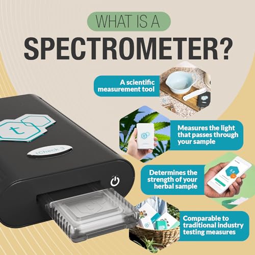 tCheck 3 Portable Potency Tester with Reusable Tray | UV Spectrometer for Fast & Accurate Potency Testing - Hemp & Herbal Detection Kit for Infusions, Edibles, Flowers, Concentrates & Oils Black
