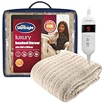 Silentnight Comfort Control Heated Throw Blanket - Luxury Fleece Electric Heated Overblanket for Sofa Bed with 9 Heat Settings, Fast Heat-up Safety Shut Off - Machine Washable - 120x160cm - Natural