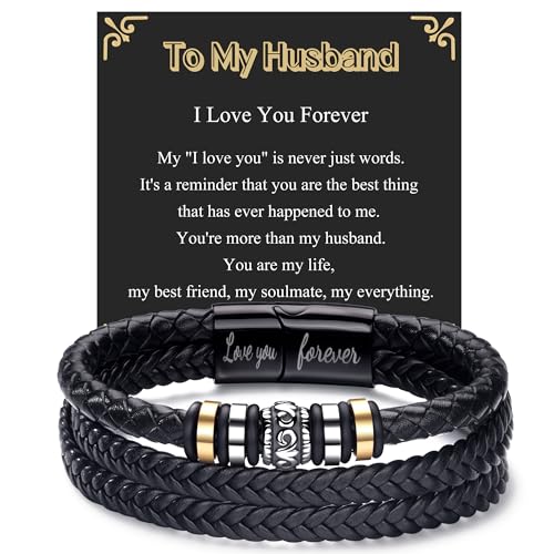 BMMYE Gifts for Husband Mens Leather Bracelets Personalised Men's Bracelets