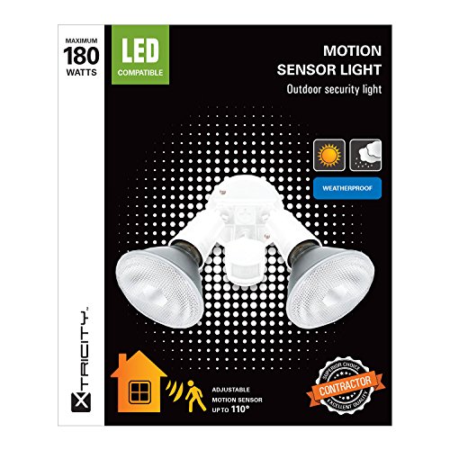 Xtricity Led Compatible Dual Head Motion Sensor Security Light, Outdoor Dual Spotlight Fixture, Max 180W, Dusk To Dawn, Weatherproof, Etl Certified, White #TOP2