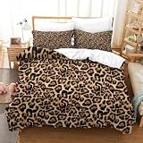 Estampado de Leopardo Funda De Edredón Juego De Cama con Estampado 3D Juego De 3 Piezas Decorativas Juego De Funda Nórdica Funda De Colcha con Funda De Almohada Microfibra Suave Super King（260x220cm）