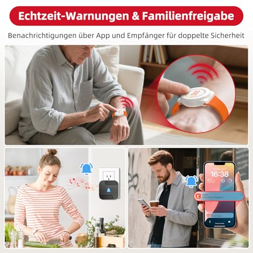 CallToU WiFi Tuya Smart Notfallknopf für Senioren,tragbares Notfallarmband Notrufknopf für Senioren,Hausnotruf mit 1 Notfallknopf,1 Armband,1 Empfänger für Senioren,Behinderte,Kinder