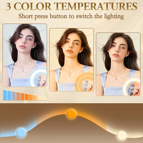 Lighted Makeup Mirror with 3-Color Dimmable Lighting, with Removable 10x Magnifier, Smart Touch Control, 360° Rotation, 15" x 13" Hollywood Vanity Mirror for Tabletop Desk (Gold)