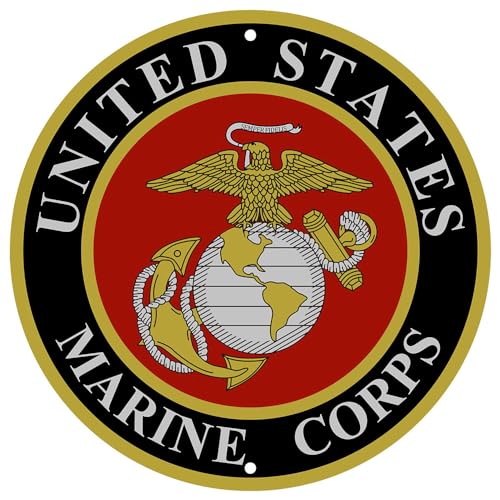 Neletao 1PC United States Marines Logo Metal Sign Marines Wall Decor 12 Inch Round Marines Emblem US Military Service Branch Wall Decorr (Red)