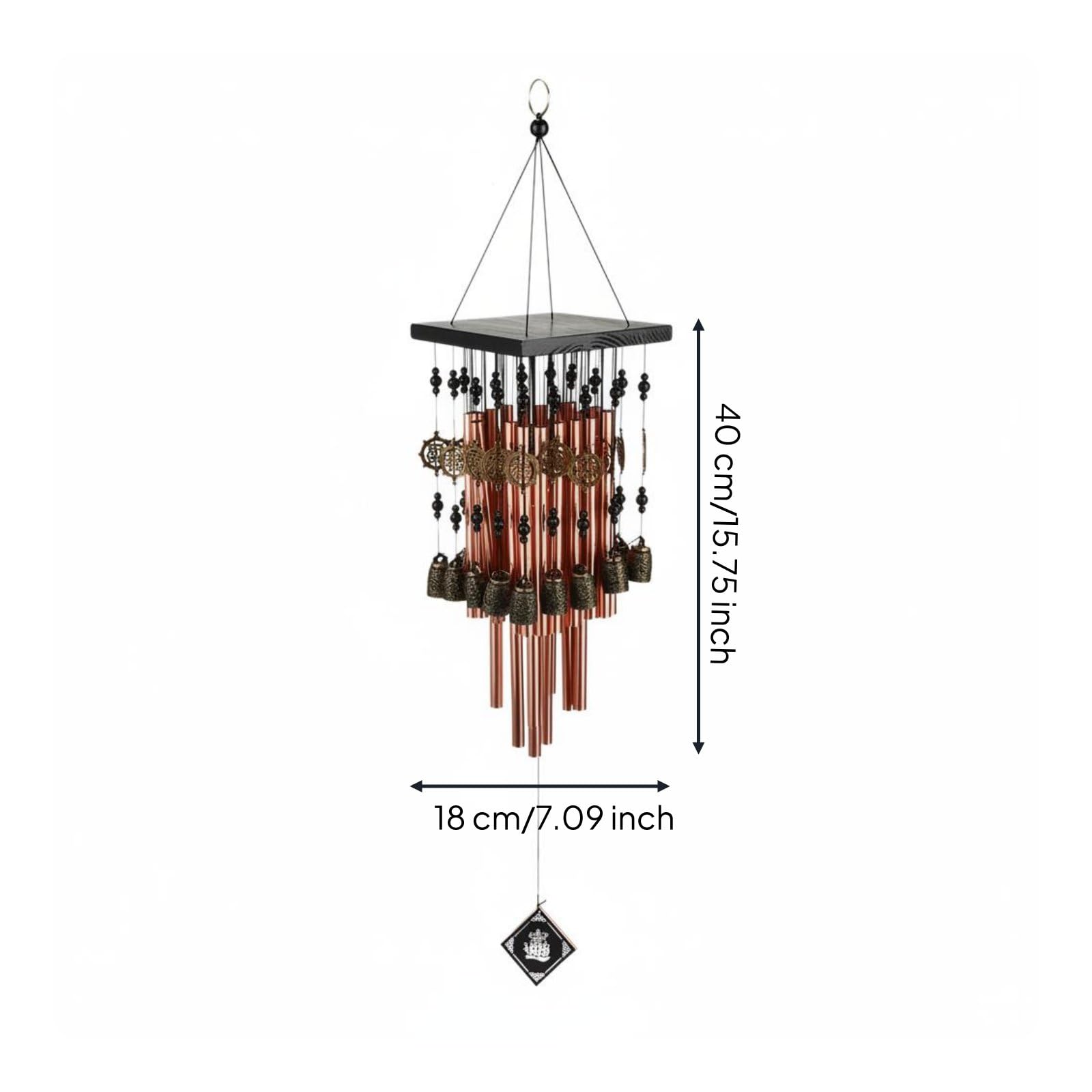 Milageto Campana Colgante Exterior Carillón de Viento Tubos Metálicos Campana Jardín Móvil de Viento Rústico Madera Aluminio Tonos Cálidos Diseño Ornamental