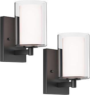 Kalium Wall Sconces Set of Two, Modern Vanity Lights with Double Clear Glass Shade Matte Black Indoor Farmhouse Wall Lights for Bathroom Living Room Bedroom Hallway Bulb E26 Base (Bulbs Not Included)