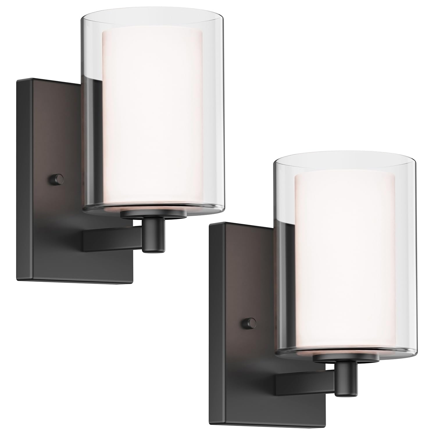 Kalium Wall Sconces Set of Two, Modern Vanity Lights with Double Clear Glass Shade Matte Black Indoor Farmhouse Wall Lights for Bathroom Living Room Bedroom Hallway Bulb E26 Base (Bulbs Not Included)