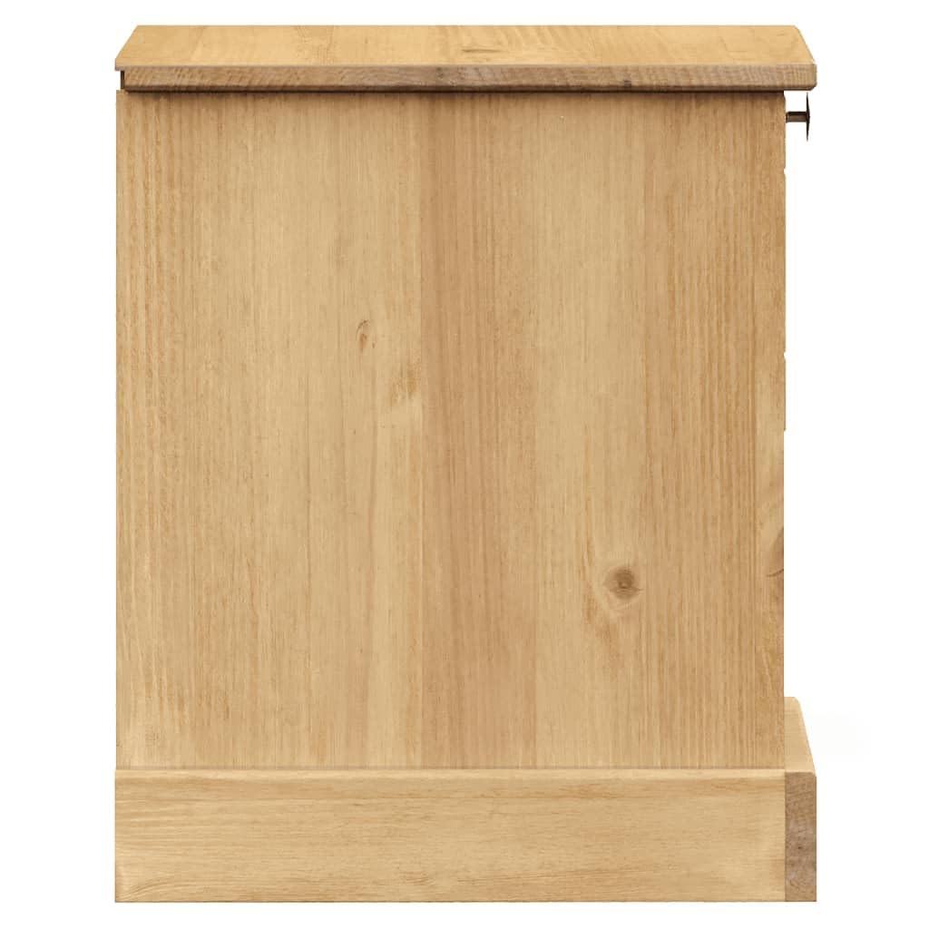 Mesa de noche VIGO 42 x 35 x 42 cm, madera de pino maciza, con cajón y estante de almacenamiento, mesa auxiliar de madera maciza duradera con mango de metal, diseño rústico