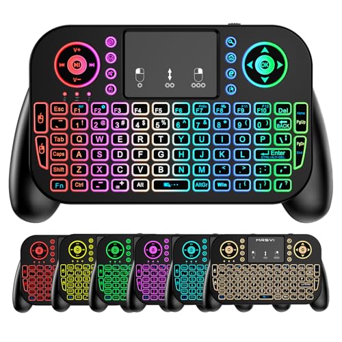 MRSVI Mini Keyboard with Touchpad-2.4GHz & Bluetooth Dual-Mode,7-Color Backlight, Multimedia Hotkeys, Rechargeable, for Android TV Box, Smart TV, Projector, PS3, PC, Tablet, Windows/iOS/Android