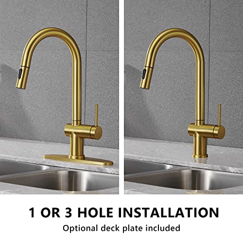 Yardmonet Brushed Gold Kitchen Faucet With Pull Down Sprayer, Modern Gold Kitchen Sink Faucet Single Hole With 10" Deck Plate, Single Handle Pull Out Kitchen Faucets For Sink #TOP4