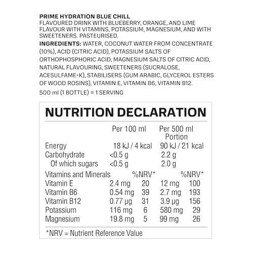 Miniatura 3 de PRIME Hydration Ice Blue, bebidas deportivas, con electrolitos mejorados para una hidratación óptima, 250 mg de BCAA, vitamina B, antioxidantes, bajo contenido en azúcar, 16,9 fl oz, paquete de 12