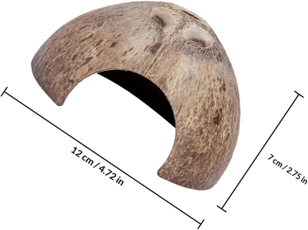 2-Pack Coconut Shell Reptile Hideout 4.72In Natural Coir Pet Shelter for Gecko Lizard Hermit Crab Terrarium D Cor Safe Habitat