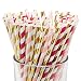 Just Artifacts - Assorted Decorative Paper Straws 100pcs - Light Pink/Fuchsia/Metallic Gold Striped - Decorative Paper Straws for Birthday Parties, Weddings, Baby Showers, and Life Celebrations!