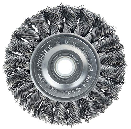 Image of Weiler 36290 3 inch Wolverine Knot Wire Wheel, Standard Twist, .014 inch, 1 /2 inch-3 /8 inch Arbor Hole, Steel Wire, Made in the USA (Pack of 10)