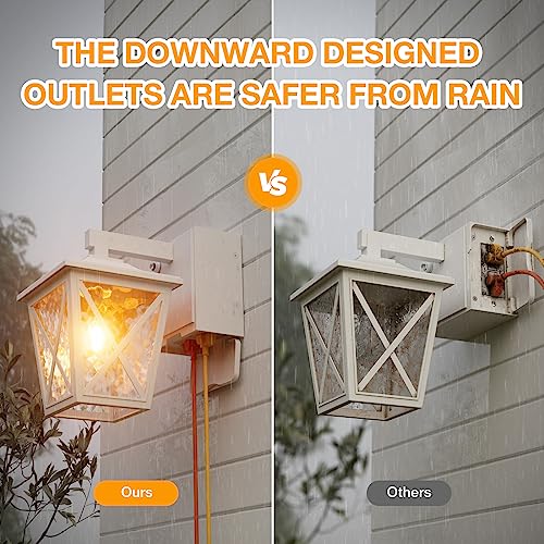 Image of Ehaho Porch Lights with GFCI Outlet Aircraft Grade Aluminum Alloy-White 1PC | Dusk to Dawn Outdoor Lights Waterproof IP 68 Upgraded 3 Lighting Modes Exterior Light with Plug for Front Door Patio Garage