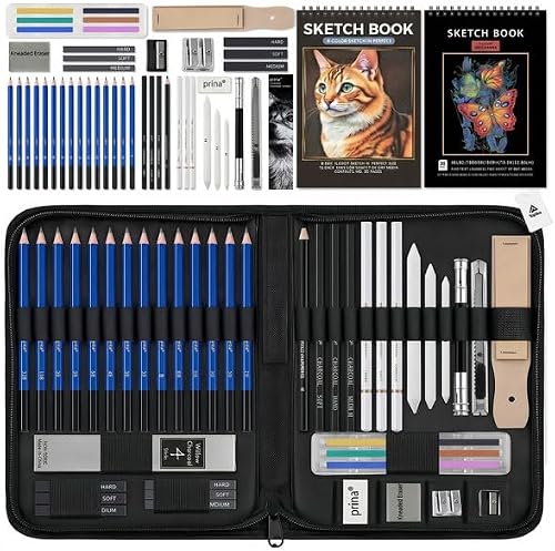 Sketch Pencil Artists Pencil Set, 50Pcs Drawing Pencil Set | Professional Sketching Pencil Kit With Charcoal, Graphite, Blending Tools, Sketchbooks And Portable Carry Case